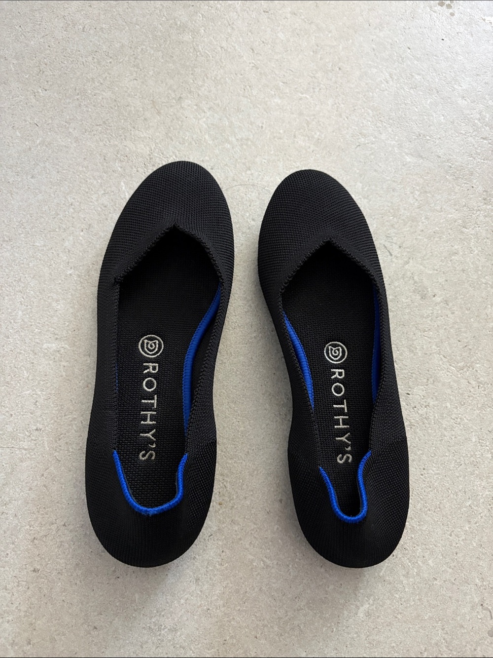 Rothy's Black Knit Slip-On Flats with Blue Trim - womens Loafers